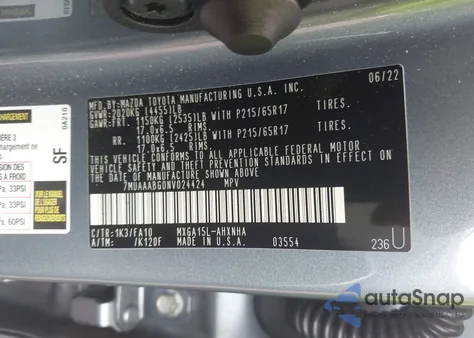 2022 Toyota Corolla Cross L из США, поврежденный, VIN 7MUAAABG0NV024424